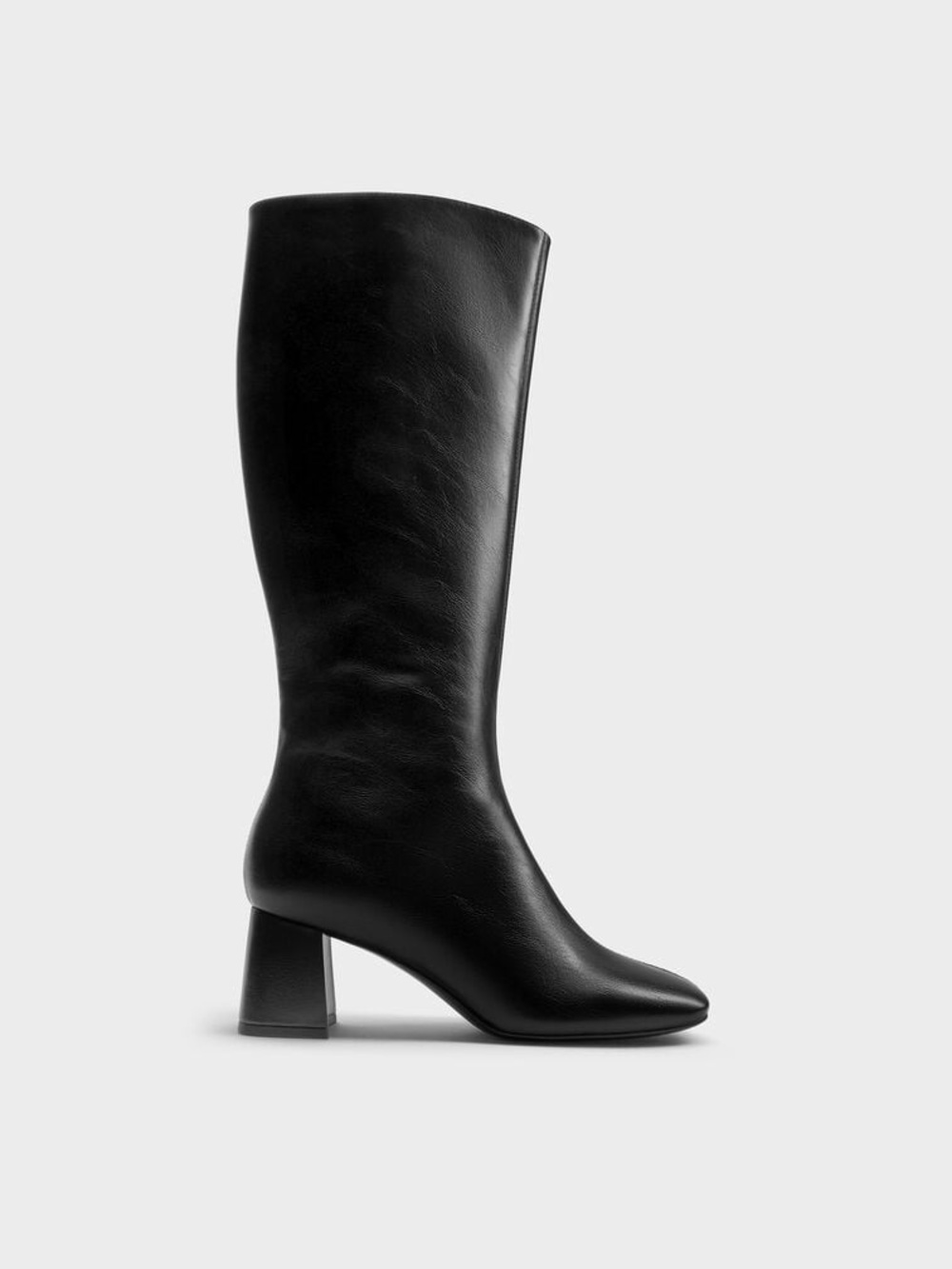 Charles & Keith - Square-Toe Knee-High Boots - Black - Size 36/6